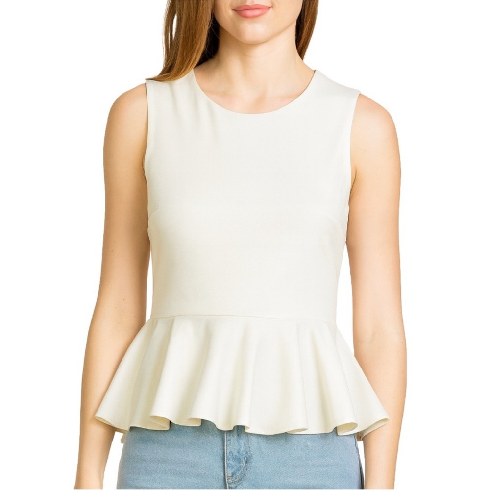 Forever 21 Top Small Ivory Peplum Knit Top Sleeveless Ribbed Back Zip Poly
